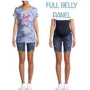 Maternity Time and Tru Distressed Bermuda Shorts with Full Panel
